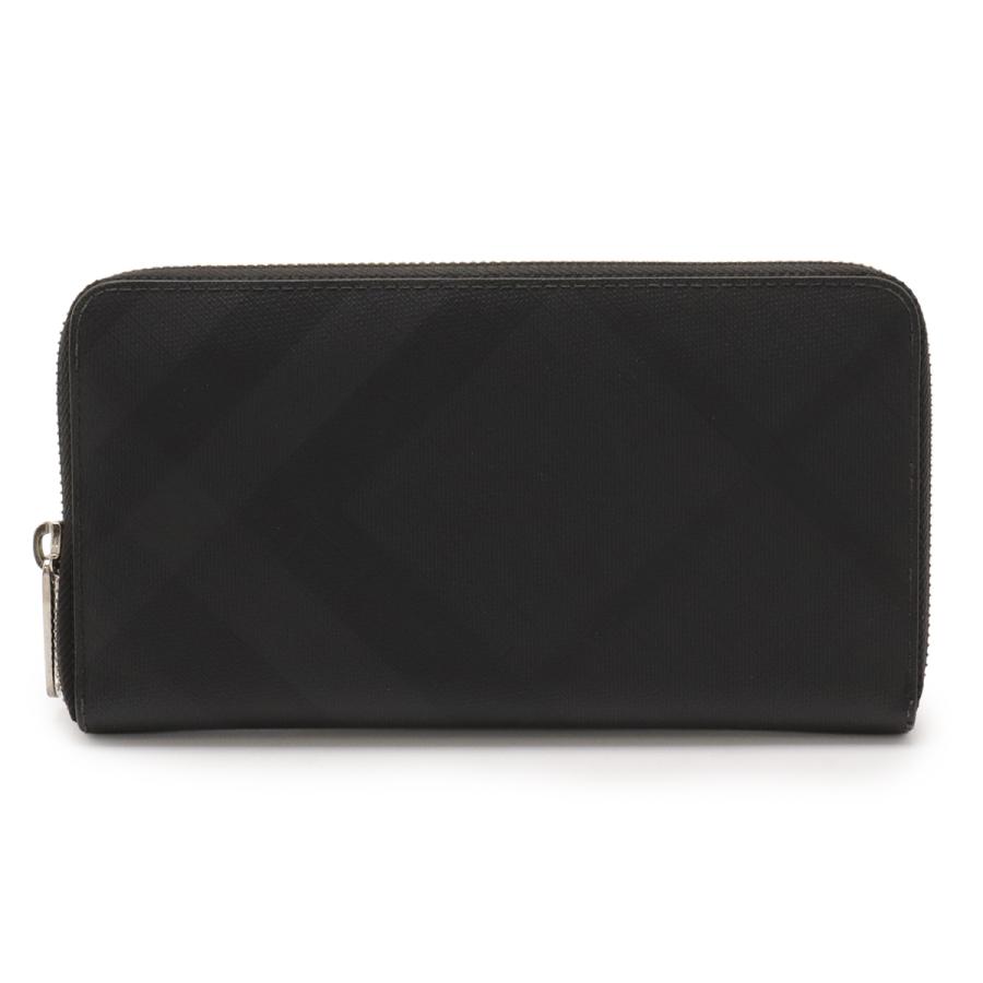 BURBERRY バーバリー スモークドチェック チェック柄 ラウンドファスナー 長財布 PVC レザー ジュ ブラック 黒 ダークグレー | BURBERRY