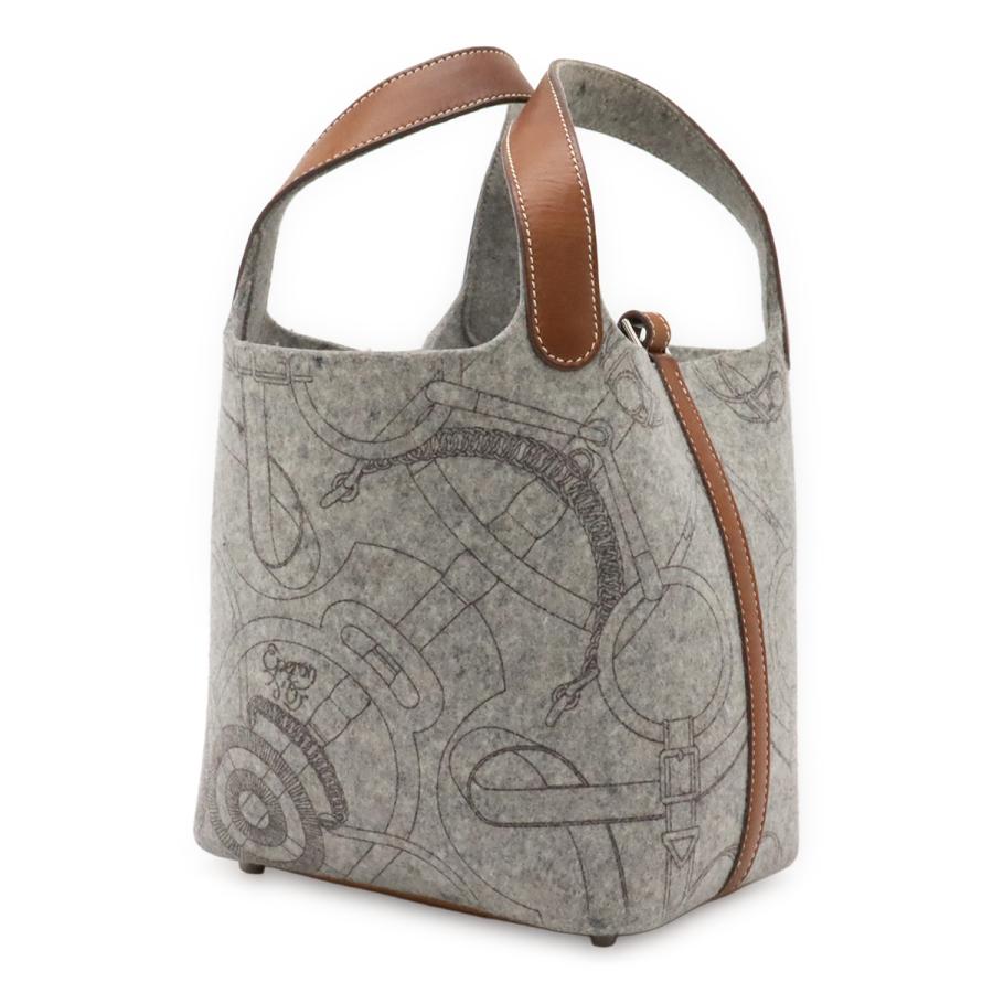 HERMES エルメス ピコタンPM ハンドバッグ トートバッグ フェルト ヴォースイフト レザー グレー ブラウン 茶 シルバー金具 | HERMES | 01
