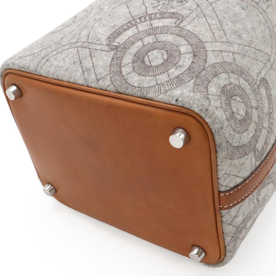 HERMES エルメス ピコタンPM ハンドバッグ トートバッグ フェルト ヴォースイフト レザー グレー ブラウン 茶 シルバー金具 | HERMES | 02