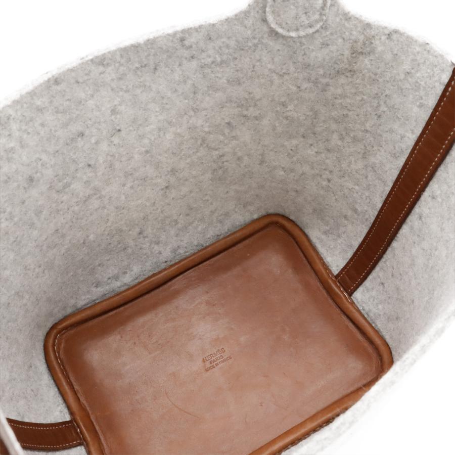 HERMES エルメス ピコタンPM ハンドバッグ トートバッグ フェルト ヴォースイフト レザー グレー ブラウン 茶 シルバー金具 | HERMES | 06