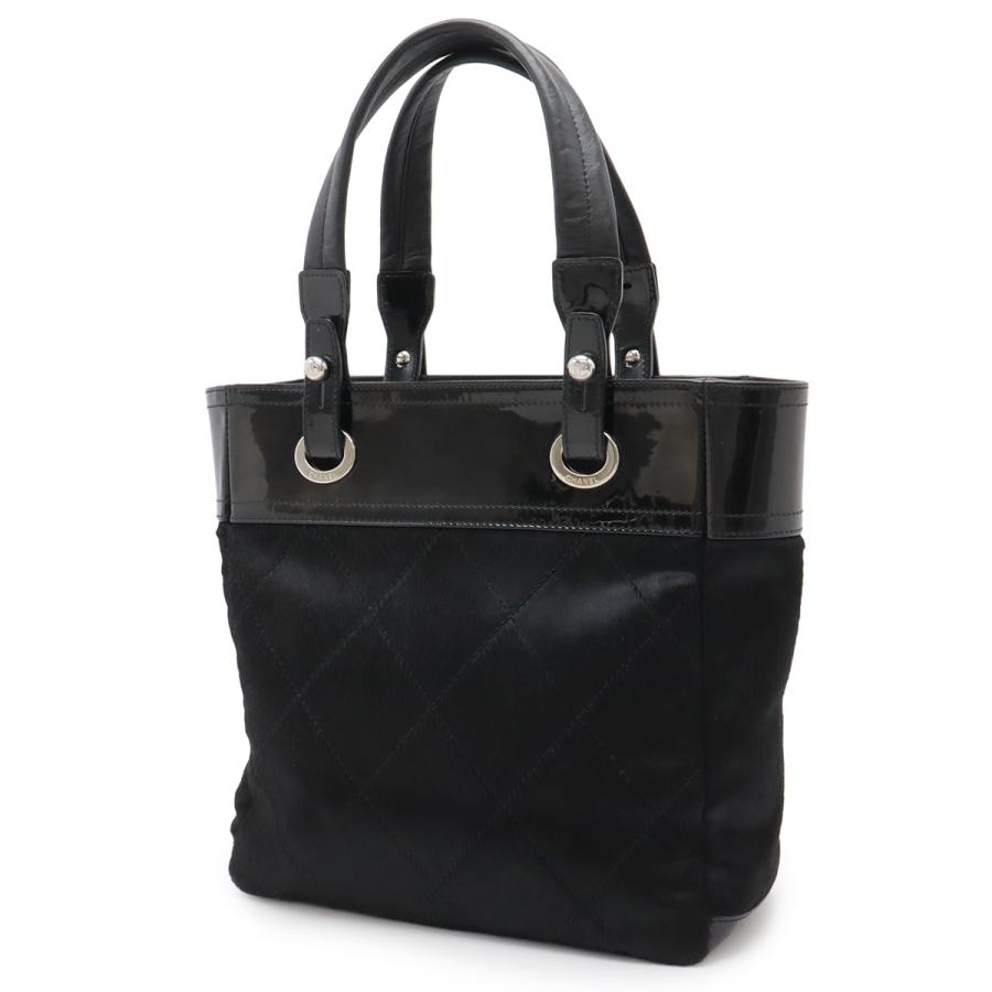 CHANEL シャネル パリビアリッツ トートPM トートバッグ ショルダーバッグ ハラコ エナメル レザー ブラック 黒 シルバー金具 A34208 | CHANEL | 01