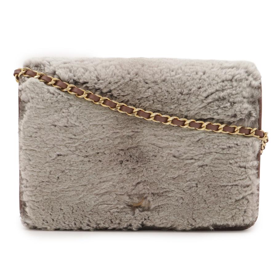CHANEL シャネル ココマーク チェーンウォレット ショルダーバッグ ポシェット 斜め掛け ラビットファー レザー グレー オールドローズ | CHANEL