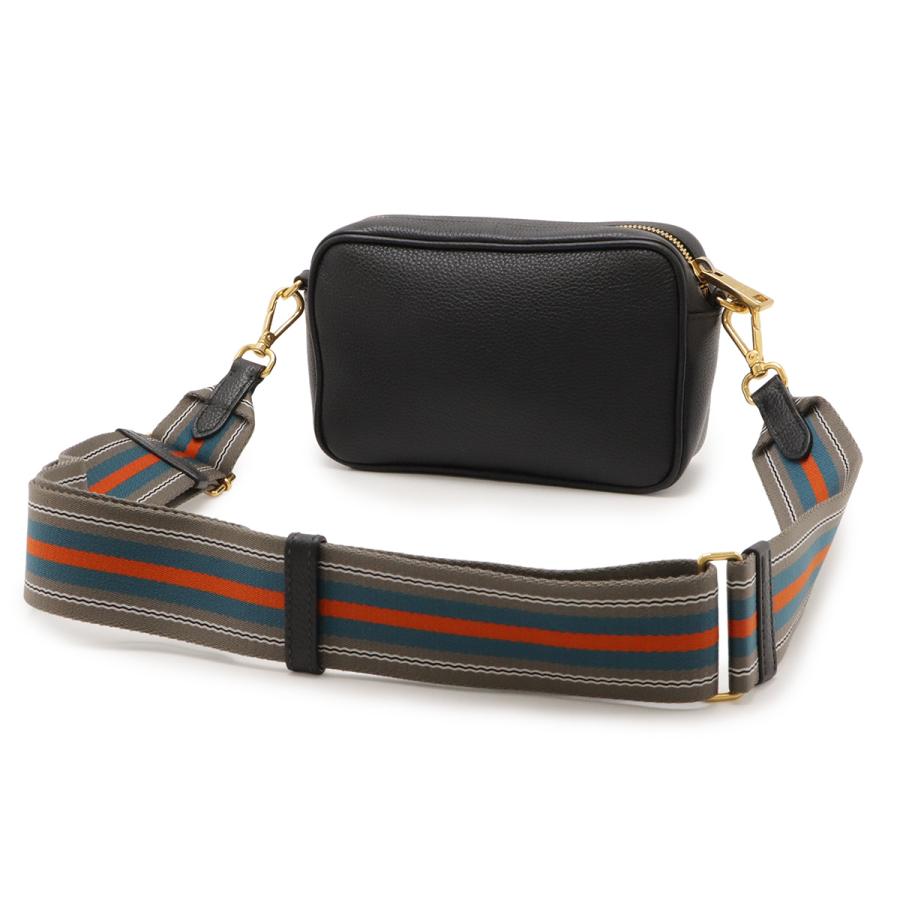 PRADA プラダ ロゴ ショルダーバッグ ストライプショルダー ポシェット 2WAY クラッチバッグ レザー NERO 黒 ブラック ゴールド金具 | PRADA | 01