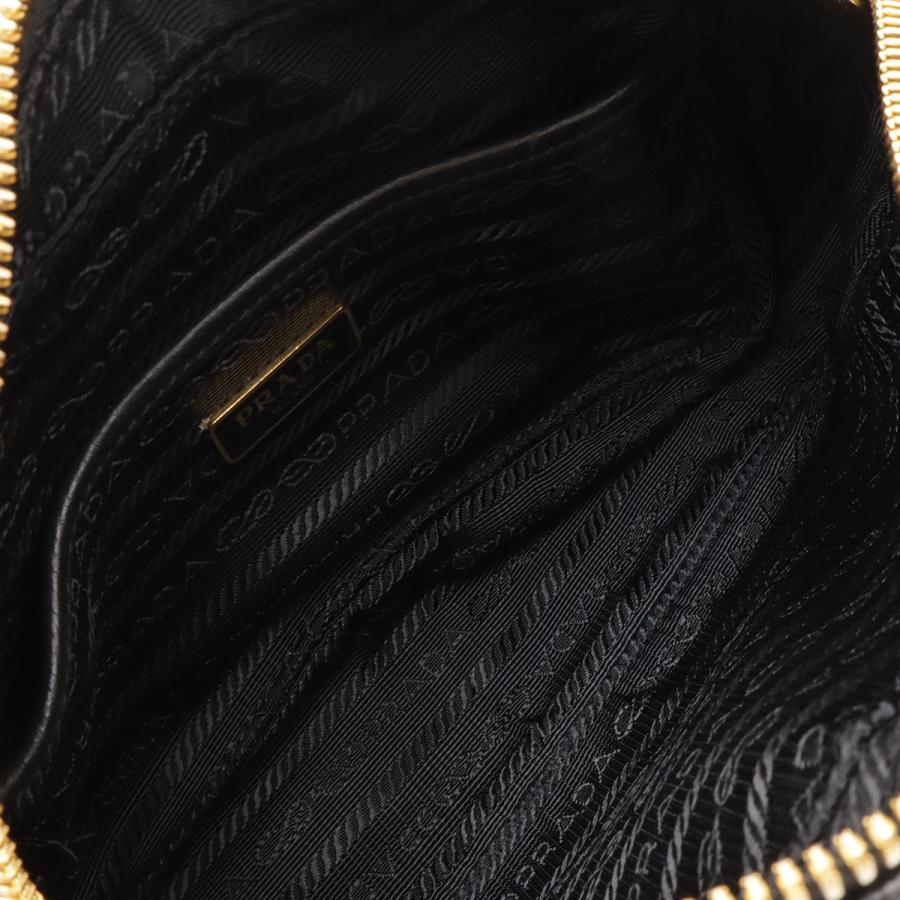 PRADA プラダ ロゴ ショルダーバッグ ストライプショルダー ポシェット 2WAY クラッチバッグ レザー NERO 黒 ブラック ゴールド金具 | PRADA | 05