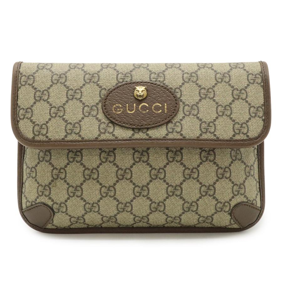 GUCCI グッチ GGスプリーム メタルキャットヘッド シェリーライン ボディバッグ ウエストバッグ PVC レザー カーキベージュ モカブラウン | GUCCI