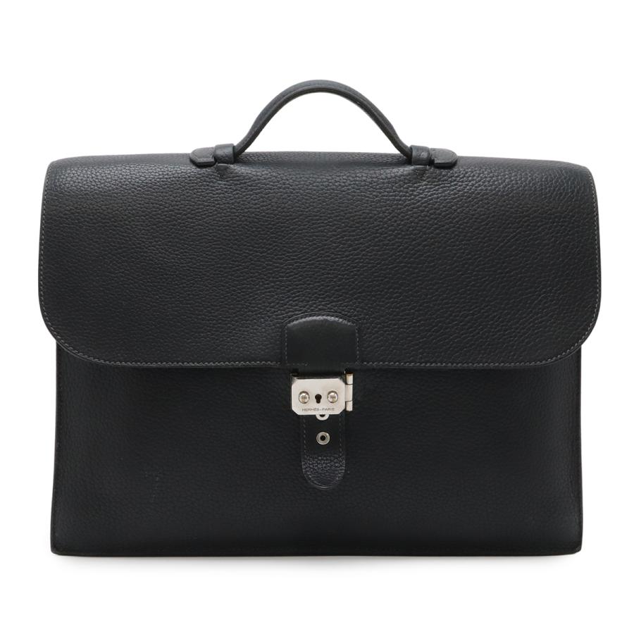 HERMES エルメス サックアデペッシュ38 ビジネスバッグ ブリーフケース 書類カバン フィヨルド レザー ネイビーブラック系 シルバー金具 | HERMES