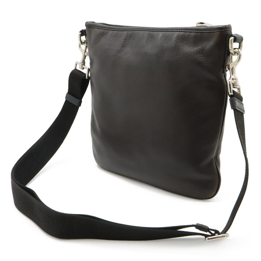LOEWE ロエベ アナグラム ショルダーバッグ 斜め掛け マチなし レザー ダークブラウン ブラック 黒 シルバー金具 | LOEWE | 01