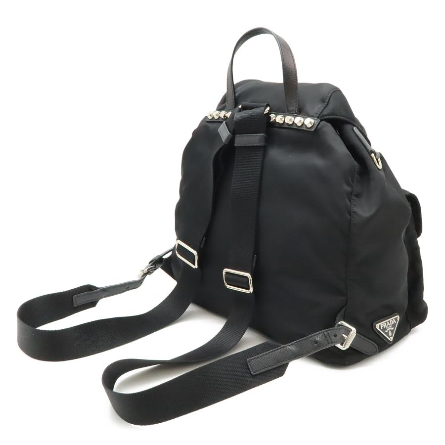 PRADA プラダ トライアングルロゴ バックパック リュックサック スタッズ ナイロン レザー NERO ブラック 黒 シルバー金具 1BZ811 | PRADA | 01
