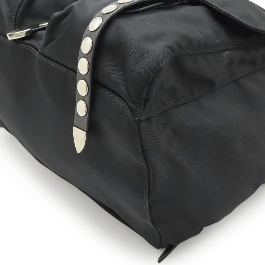 PRADA プラダ トライアングルロゴ バックパック リュックサック スタッズ ナイロン レザー NERO ブラック 黒 シルバー金具 1BZ811 | PRADA | 02