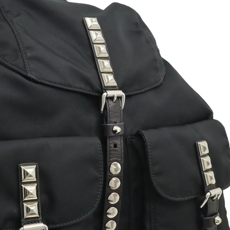 PRADA プラダ トライアングルロゴ バックパック リュックサック スタッズ ナイロン レザー NERO ブラック 黒 シルバー金具 1BZ811 | PRADA | 06