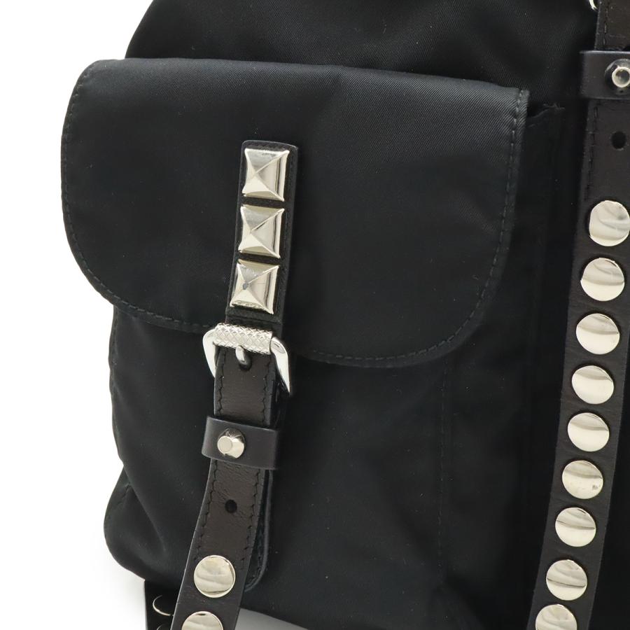 PRADA プラダ トライアングルロゴ バックパック リュックサック スタッズ ナイロン レザー NERO ブラック 黒 シルバー金具 1BZ811 | PRADA | 07