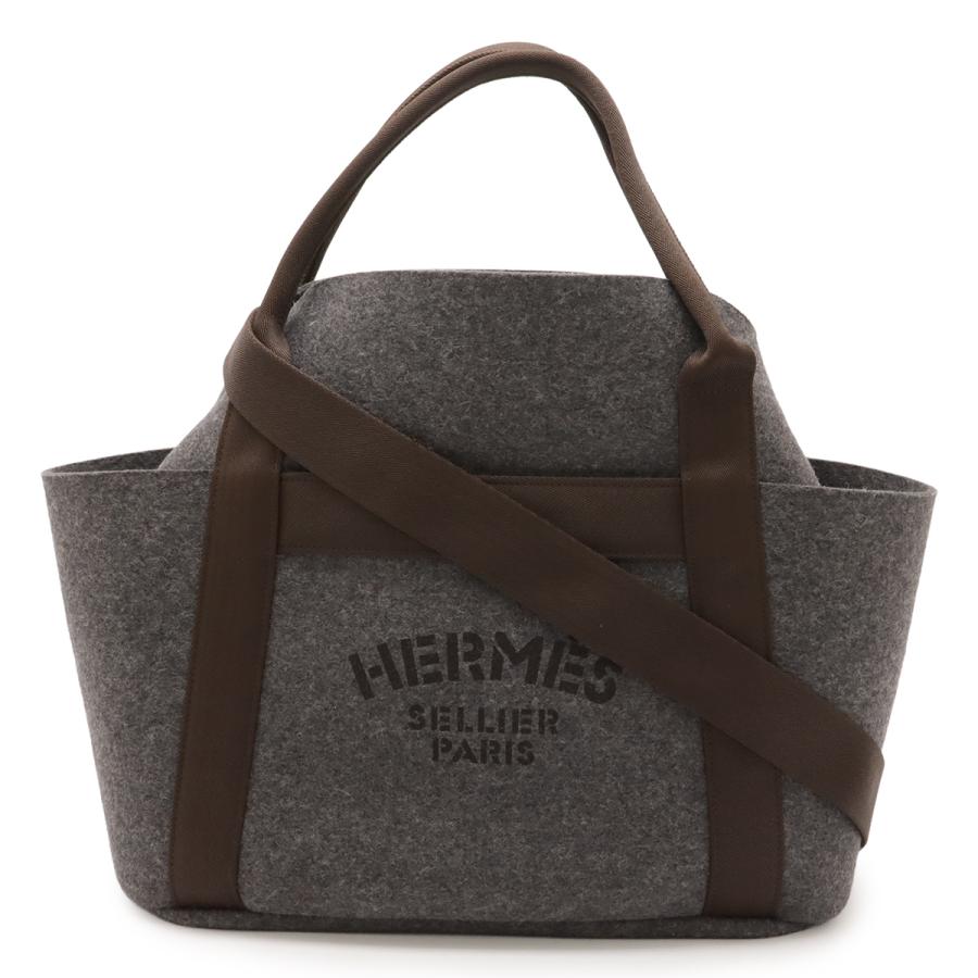 HERMES エルメス サック ド パンサージュ グルーム トートバッグ 2WAY ショルダーバッグ フェルト グレー ダークブラウン | HERMES
