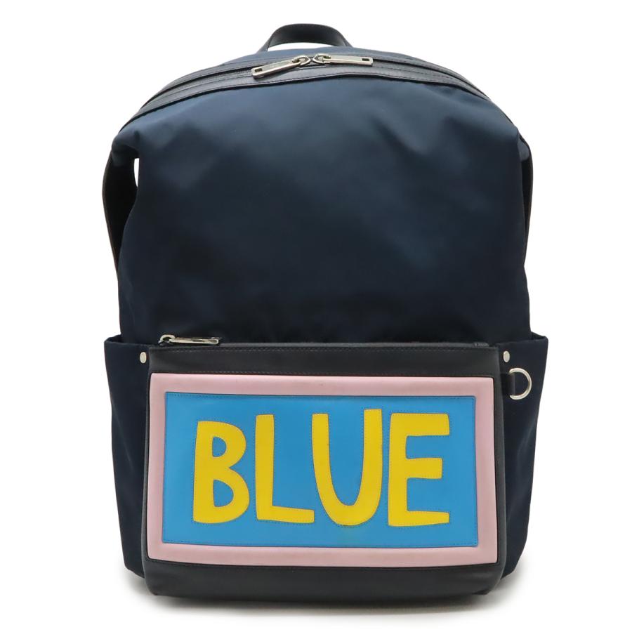 FENDI フェンディ ロゴ バックパック リュックサック デイパック ナイロン レザー ネイビー ピンク ブルー シルバー金具 7VZ035 | FENDI