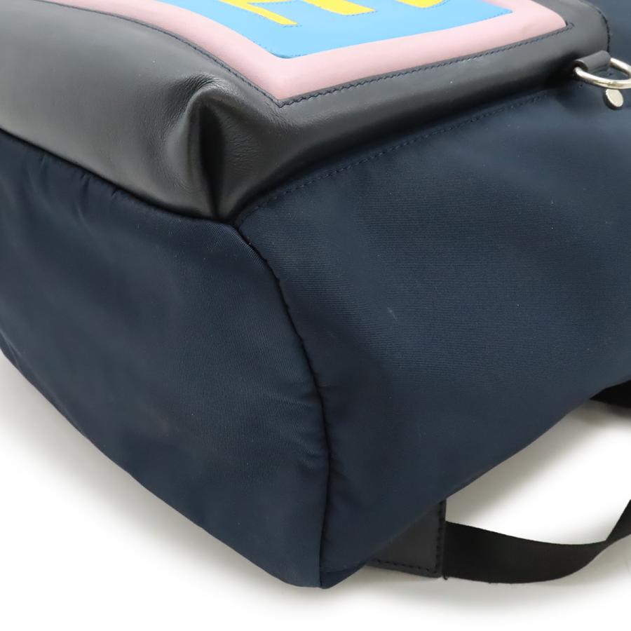 FENDI フェンディ ロゴ バックパック リュックサック デイパック ナイロン レザー ネイビー ピンク ブルー シルバー金具 7VZ035 | FENDI | 02