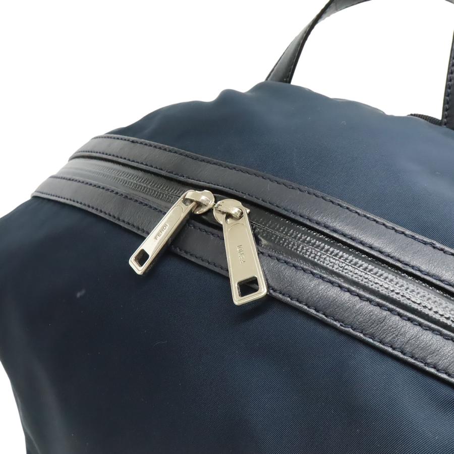 FENDI フェンディ ロゴ バックパック リュックサック デイパック ナイロン レザー ネイビー ピンク ブルー シルバー金具 7VZ035 | FENDI | 05
