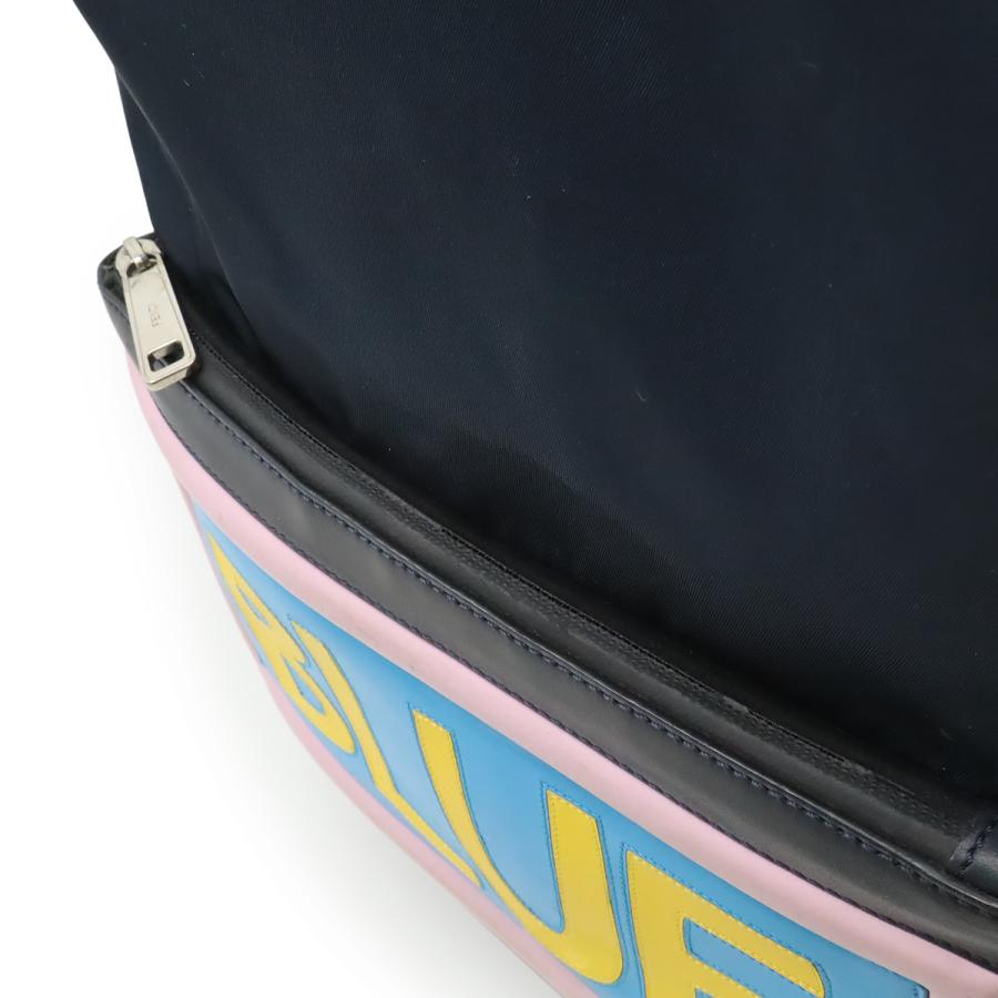 FENDI フェンディ ロゴ バックパック リュックサック デイパック ナイロン レザー ネイビー ピンク ブルー シルバー金具 7VZ035 | FENDI | 08
