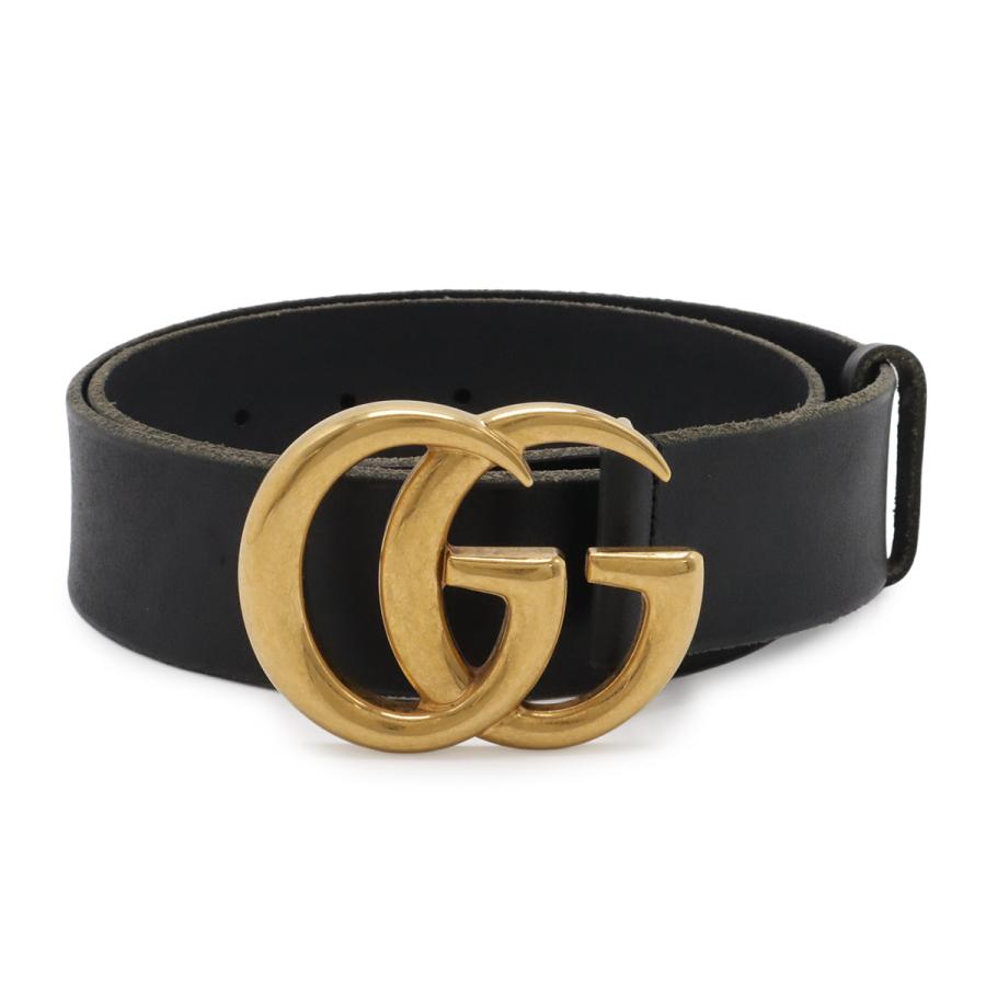 GUCCI グッチ GGマーモント ダブルG ベルト レザー ブラック 黒 ゴールド金具 #75 409416 | GUCCI