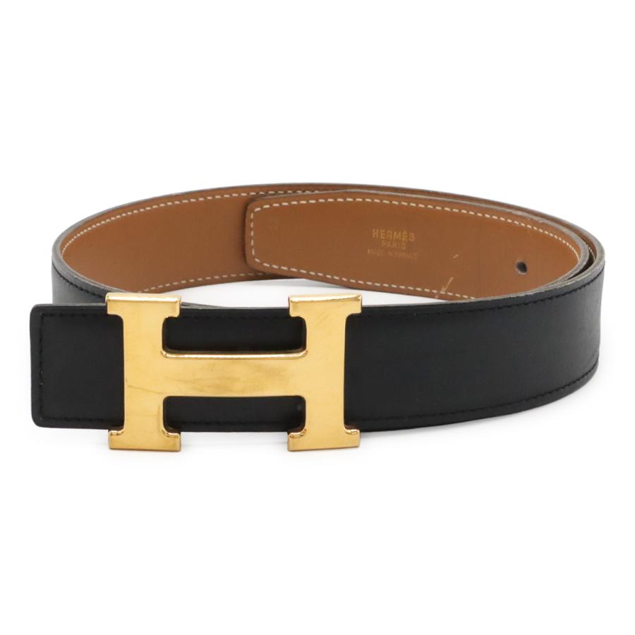 HERMES エルメス Hベルト Hバックル リバーシブル ボックスカーフ BOXカーフ レザー ブラック 黒 ライトブラウン 薄茶 ゴールド金具 #62 | HERMES