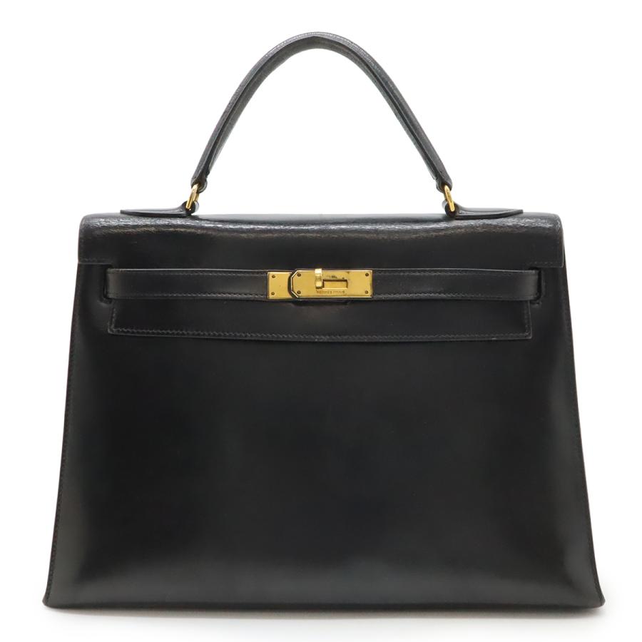 HERMES エルメス ケリー32 ハンドバッグ ヴィンテージ 外縫い ボックスカーフ レザー ブラック 黒 ゴールド金具 〇H刻印 | HERMES