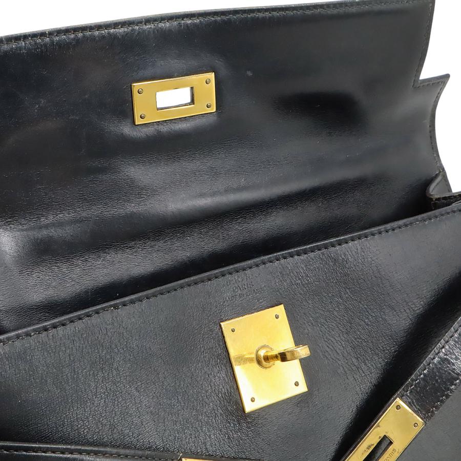 HERMES エルメス ケリー32 ハンドバッグ ヴィンテージ 外縫い ボックスカーフ レザー ブラック 黒 ゴールド金具 〇H刻印 | HERMES | 05