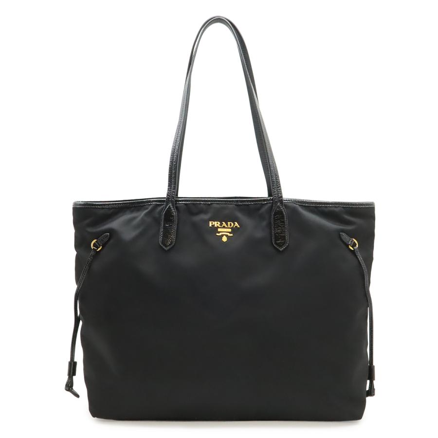 PRADA プラダ ロゴ トートバッグ ラージトート ショルダーバッグ 肩掛け ナイロン エナメル パテントレザー NERO 黒 ブラック | PRADA