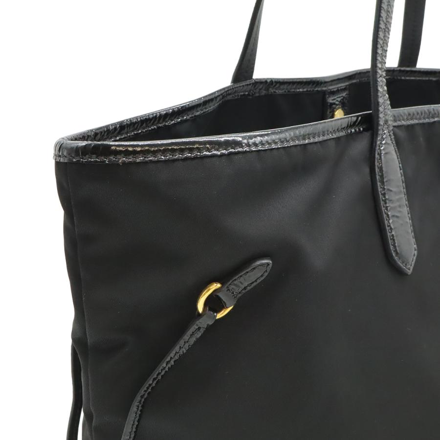 PRADA プラダ ロゴ トートバッグ ラージトート ショルダーバッグ 肩掛け ナイロン エナメル パテントレザー NERO 黒 ブラック | PRADA | 05