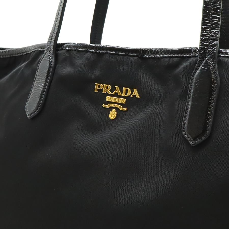 PRADA プラダ ロゴ トートバッグ ラージトート ショルダーバッグ 肩掛け ナイロン エナメル パテントレザー NERO 黒 ブラック | PRADA | 06