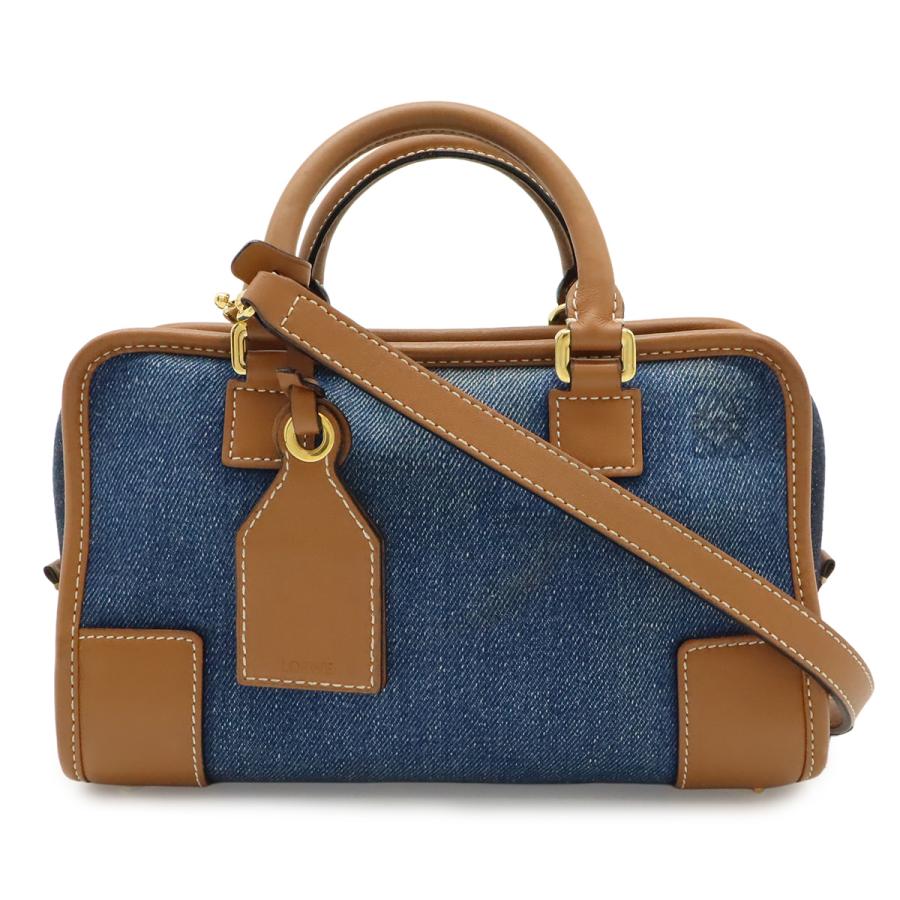 LOEWE ロエベ アマソナ23 アナグラム ハンドバッグ ミニボストン 2WAY ショルダーバッグ デニム レザー ブルー 青 ブラウン 茶 | LOEWE