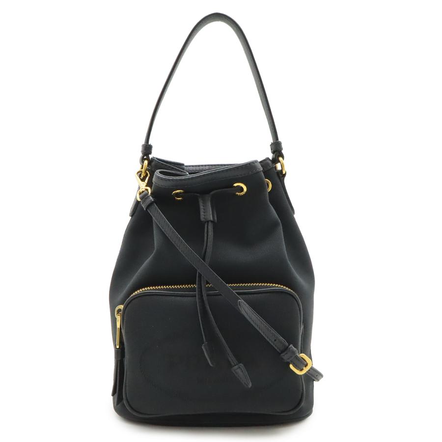 PRADA プラダ ロゴジャガード ハンドバッグ バケットバッグ 巾着 2WAY ショルダーバッグ キャンバス レザー NERO 黒 ブラック | PRADA