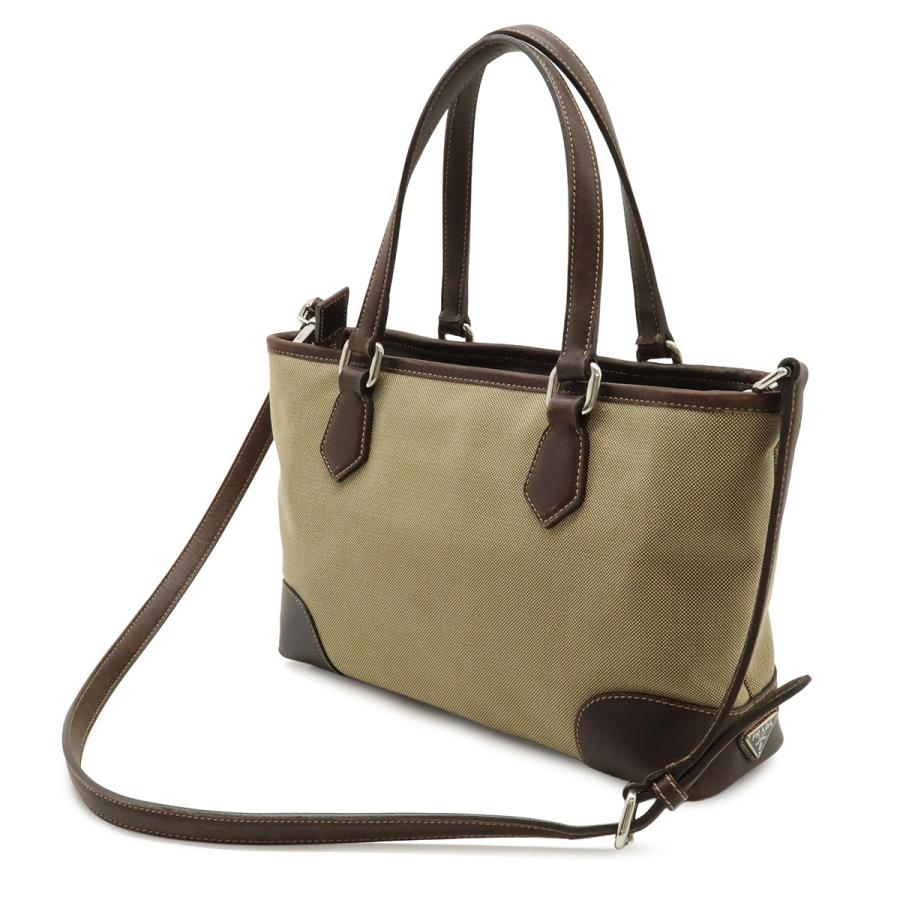 PRADA プラダ ロゴジャガード ハンドバッグ 2WAY ショルダーバッグ キャンバス レザー カーキベージュ ダークブラウン ゴールド金具 | PRADA | 01