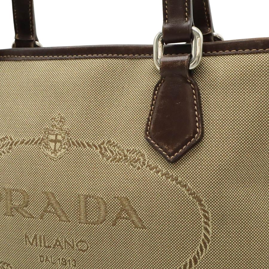 PRADA プラダ ロゴジャガード ハンドバッグ 2WAY ショルダーバッグ キャンバス レザー カーキベージュ ダークブラウン ゴールド金具 | PRADA | 08