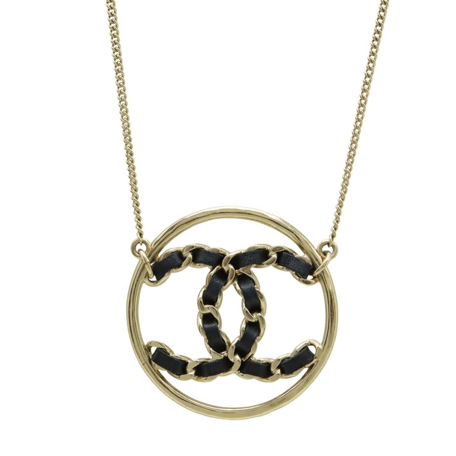 CHANEL シャネル ココマーク サークル チェーン ネックレス ペンダント GP レザー ゴールド ブラック B19 P | CHANEL