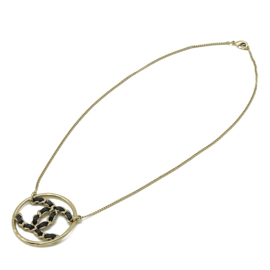 CHANEL シャネル ココマーク サークル チェーン ネックレス ペンダント GP レザー ゴールド ブラック B19 P | CHANEL | 01