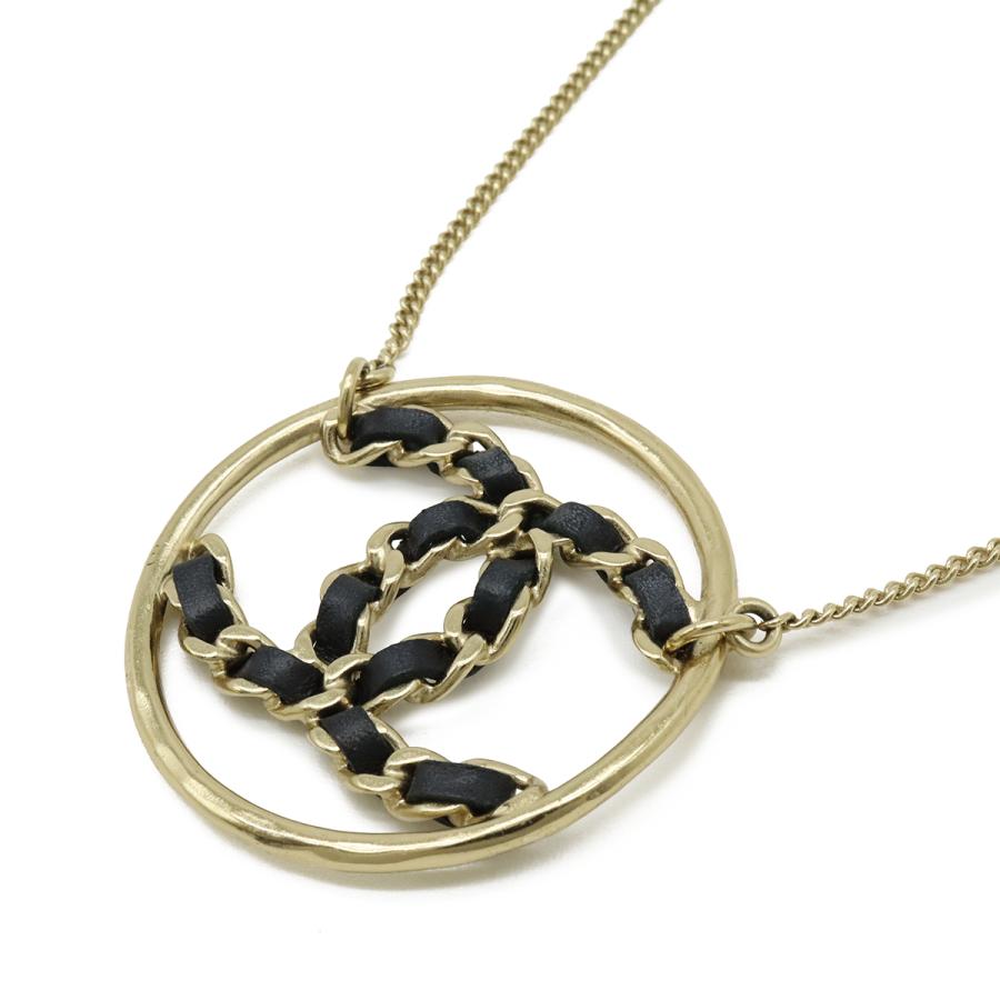 CHANEL シャネル ココマーク サークル チェーン ネックレス ペンダント GP レザー ゴールド ブラック B19 P | CHANEL | 02
