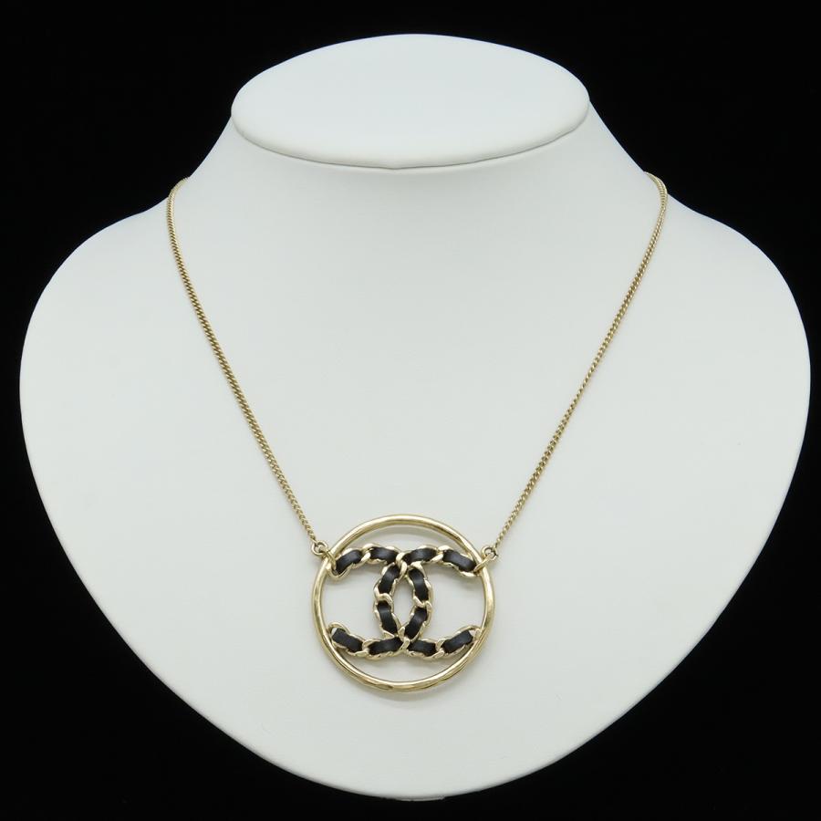 CHANEL シャネル ココマーク サークル チェーン ネックレス ペンダント GP レザー ゴールド ブラック B19 P | CHANEL | 05