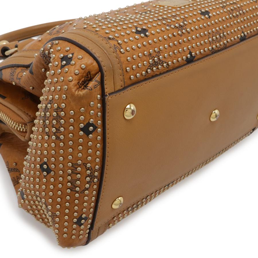 MCM エムシーエム ロゴグラム ハンドバッグ ミニボストンバッグ 2WAY ショルダーバッグ スタッズ PVC レザー コニャック 茶 ブラウン | MCM | 02