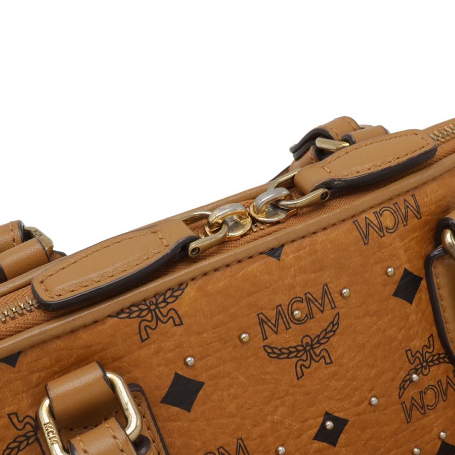 MCM エムシーエム ロゴグラム ハンドバッグ ミニボストンバッグ 2WAY ショルダーバッグ スタッズ PVC レザー コニャック 茶 ブラウン | MCM | 04