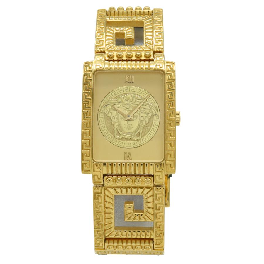 VERSACE ヴェルサーチ メデューサ ゴールド文字盤 GP 革ベルト レディース QZ クォーツ 腕時計 7008015 | VERSACE