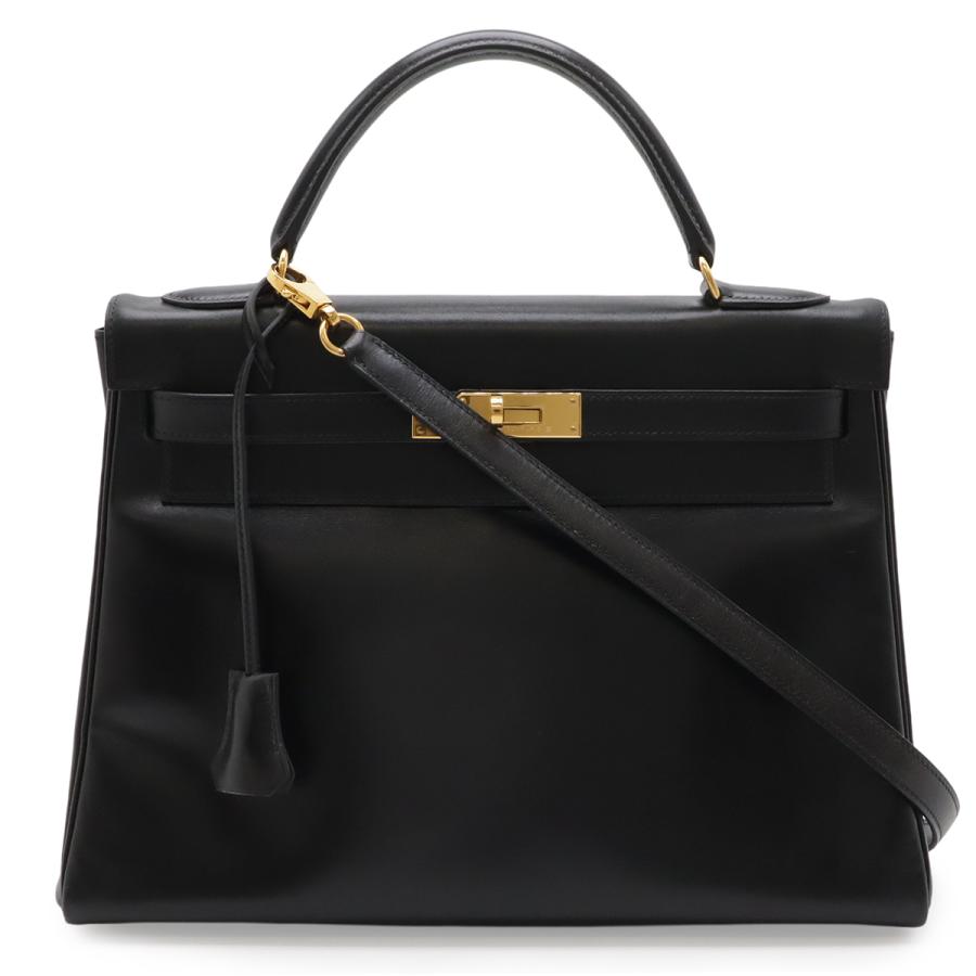 HERMES エルメス ケリー32 ハンドバッグ 2WAY ショルダーバッグ ヴィンテージ 内縫い ボックスカーフ レザー ブラック 黒 ゴールド金具 | HERMES