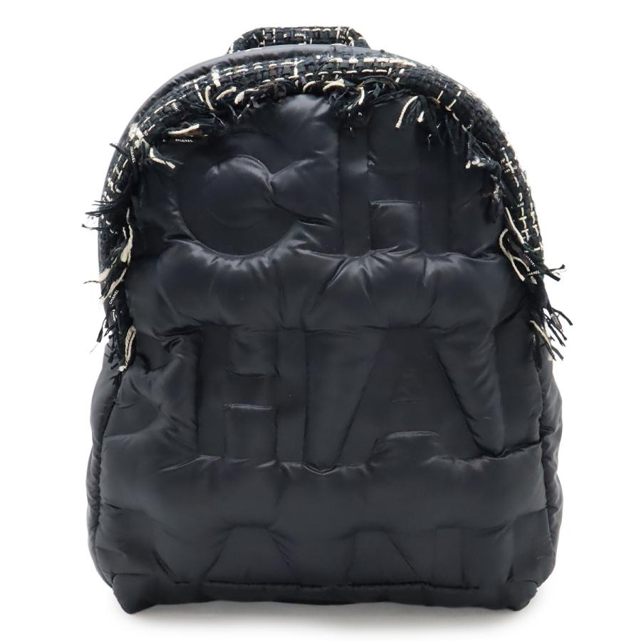 CHANEL シャネル ドゥドーヌ ココネージュ バックパック リュックサック デイパック ロゴ型押し ナイロン ツイード ブラック | CHANEL