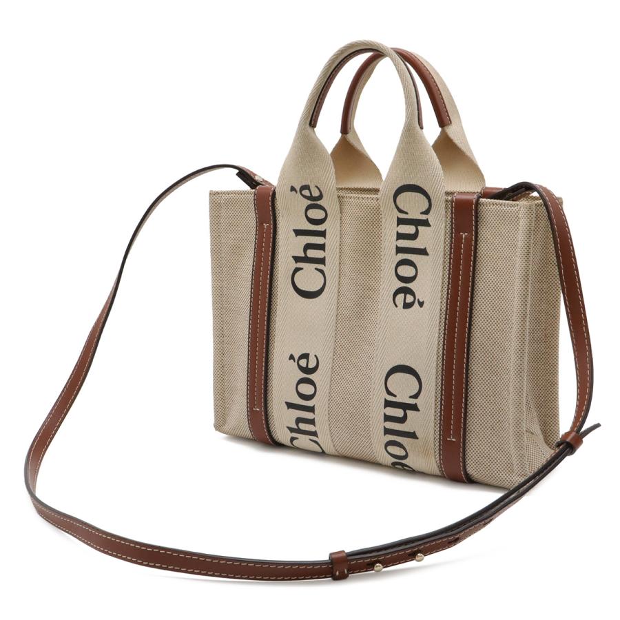 Chloe クロエ ウッディ スモール トートバッグ ハンドバッグ 2WAY ショルダーバッグ キャンバス レザー ベージュ ブラウン CHC23AS397 | Chloe | 01
