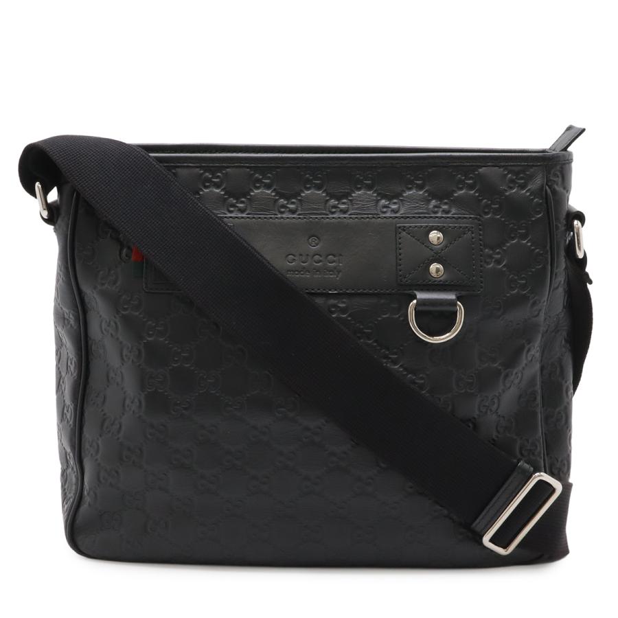 GUCCI グッチ グッチシマ シェリーライン ショルダーバッグ メッセンジャーバッグ ラバーコーティングレザー ブラック 黒 シルバー金具 | GUCCI