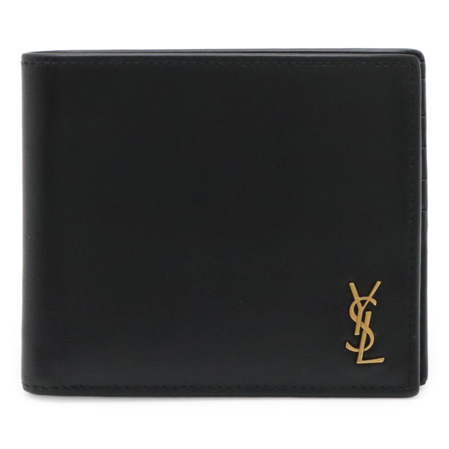 SAINT LAURENT PARIS サン ローラン パリ YSL イブサンローラン タイニー カサンドラ ロゴ 2つ折札入れ 二つ折り財布 レザー ブラック 黒 | 