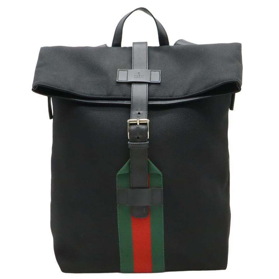 GUCCI グッチ バンド テクノキャンバス ウェブライン シェリー バックパック リュックサック レザー ブラック 黒 グリーン レッド 337075 | GUCCI