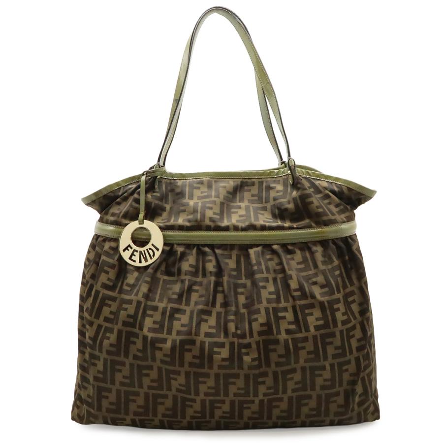 FENDI フェンディ ズッカ柄 トートバッグ ショルダーバッグ 肩掛け ナイロンキャンバス エナメル カーキブラウン ダークブラウン 茶 | FENDI