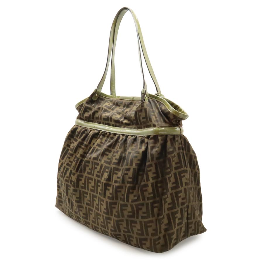 FENDI フェンディ ズッカ柄 トートバッグ ショルダーバッグ 肩掛け ナイロンキャンバス エナメル カーキブラウン ダークブラウン 茶 | FENDI | 01