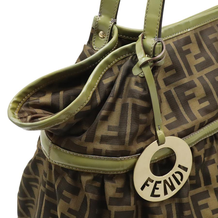 FENDI フェンディ ズッカ柄 トートバッグ ショルダーバッグ 肩掛け ナイロンキャンバス エナメル カーキブラウン ダークブラウン 茶 | FENDI | 08