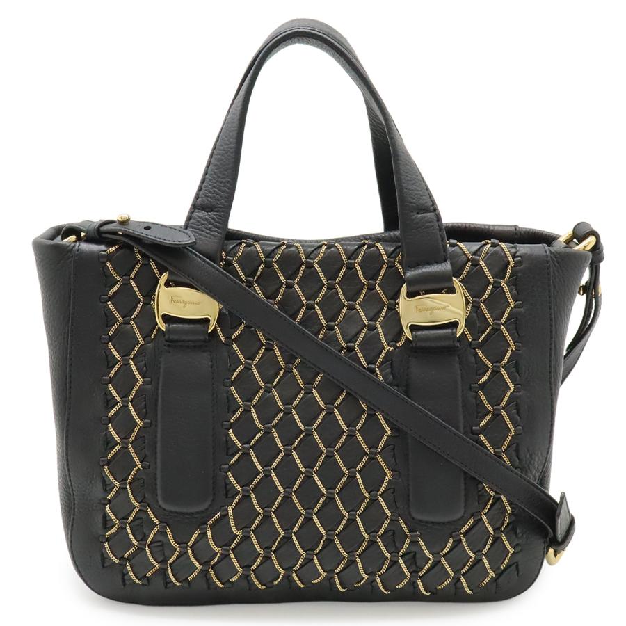Salvatore Ferragamo サルヴァトーレ フェラガモ ヴァラ ハンドバッグ 2WAY ショルダーバッグ チェーン レザー ブラック 黒 ゴールド金具 | 