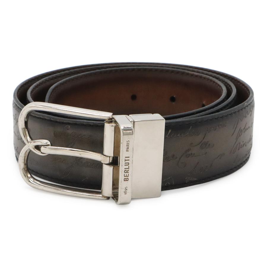 Berluti ベルルッティ B ヴォリュート リバーシブルベルト カリグラフィ レザー グラデーション グレー ブラウン シルバー金具 | Berluti