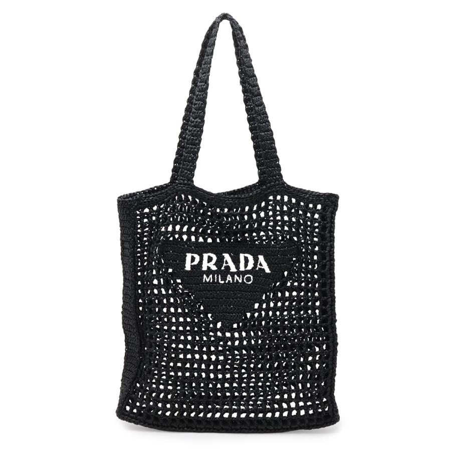 PRADA プラダ クロシェ ロゴ トートバッグ ショルダートート 肩掛け ブラック 黒 ホワイト 白 1BG393 | PRADA